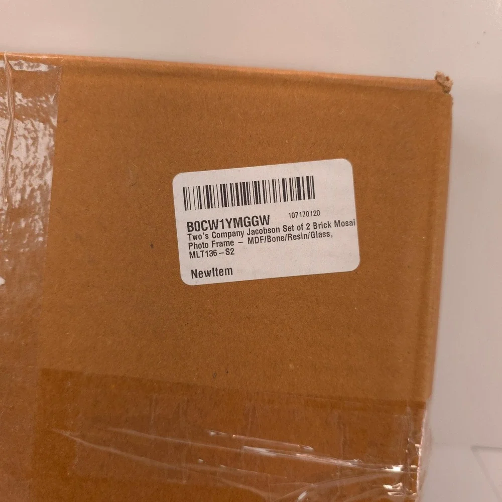 2 PK Two's Company Jacobson Brick Mosaic Photo Frame Bone Resin 4x6 5x7 Brown